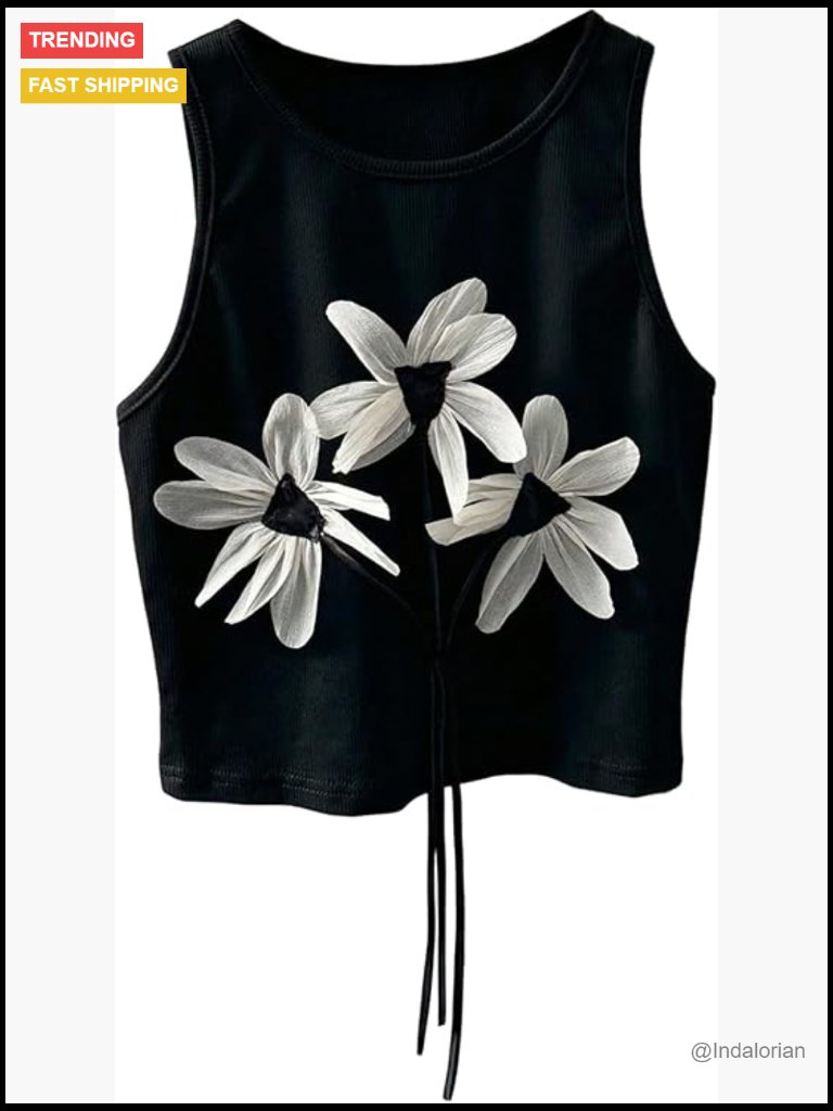 3d Floral Crop Tank Top Sleeveless Crew Neck Summer Top High Stretch